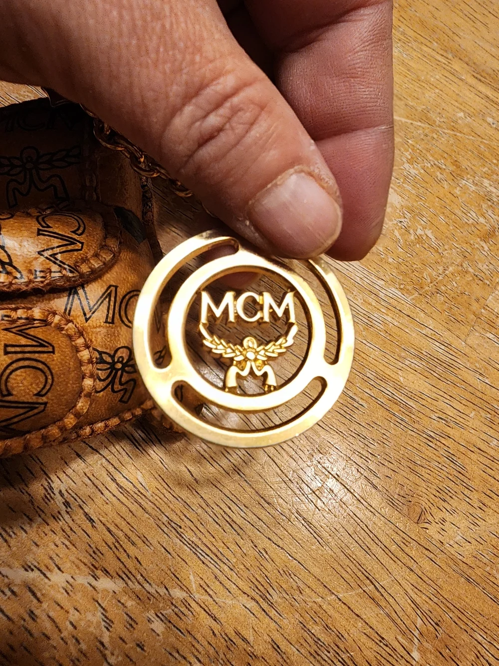 MCM Cognac Brown Leather Bear Keychain with Gold Hardware